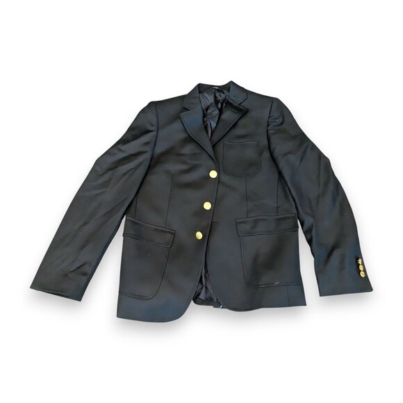 Brooks Brothers Blazer Suit Coat Jacket Black Wool Gold 3 Button Boys 14 - Picture 1 of 11